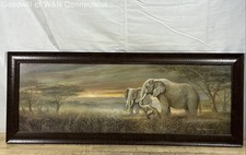 Ruane Manning Elephant Family Textured Print 39x16 Wildlife Framed Signed picture