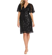 R & M Richards Women's Sequinned Flutter-Sleeve Cocktail Dress MSRP $179 picture
