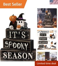 Charming 4-Piece Halloween Wood Decor Set - Perfect for Seasonal Display picture
