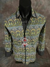 Designer Mens Shirt Muted Green Floral Patterns Trim PLATINI Premium Slim Fit picture