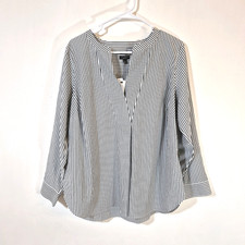 Talbots NWT Womens Non-Iron Top Popover Shirt Size 1X Petite Striped Black White picture