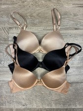 Victoria Secret 3 Satin Bombshell Plunge Bras Tan Black Beige Add 2 Cups 32 AA picture