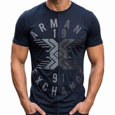 ARMANI EXCHANGE Navy Black SPLIT UP Short Sleeve Slim Fit Designer T-shirt NWT picture