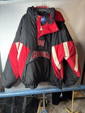Nebraska Cornhuskers Starter Jacket Mens XXL Black Red Puffer Hooded Pullover picture