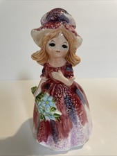 Vintage Enesco Planter Girl In Dress W Flowers 7” picture