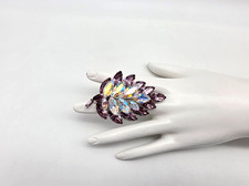 VINTAGE PURPLE/AMETHYST & CLEAR AB RHINESTONE QUALITY LEAF BROOCH/PIN EX.COND. picture