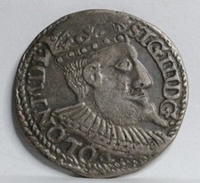 POLAND 3 Grosze Trojak 1598 Sigismund Silver Polonia Olkusz Lithuania Cross #S24 picture