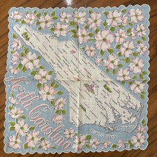 Vintage NORTH CAROLINA State Souvenir Map Cotton Hankie Hanky Handkerchief  picture