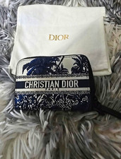 Dior Women’s Blue/White Logo Zip-Around Wallet with Credit Card Slots picture