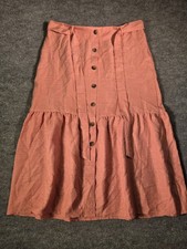 NYCC Skirt Womens Sz L Pink 100% Polyester Button Front Tie Waist Midi A Line picture
