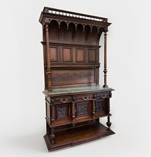 Antique French Walnut Barrel Top Renaissance Revival Cabinet w/Green Marble picture