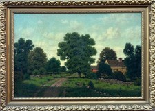 George W Drew ( American 1875-1968) : Farmhouse And Land , Oil On Canvas picture