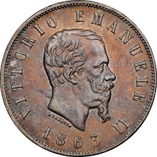 ITALY  KINGDOM  1863-N-BN   2 LIRE COIN, ALMOST UNCIRCULATED, NGC CERTIFIED AU55 picture