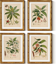 Rustic Bamboo Framed Blue Hydrangea Wall Art Set, 4 Pcs, 11x14 Inch picture