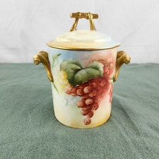 Antique GDA France Limoges Condensed Milk Container W/ Lid  Gold Scroll Grapes picture