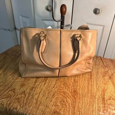 Tod's Camel Leather D-Bag Tote, Classic Italian Satchel — Neutral Tan picture