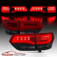 For 2014-21 Jeep Grand Cherokee Red Black Smoke Lens LED Brake Tail Lights Pair picture