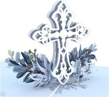 Lovepop Beautiful Blue Floral Cross Pop-Up 3-D Greeting Card picture