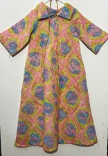 Vintage 60s Psychedelic Quilted Bell Sleeve Lounge dress Robe XS/S picture
