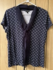 Talbots Women PL Petites Navy White Polka Dot V-Neck Tie Knit Top PL petite L picture