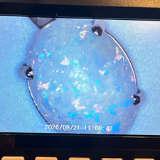 Vtg 14K White Gold Crystal Opal Solitaire Charm Pendant Natural Pinfire Flash picture