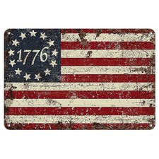 2D Vintage American Metal Sign Rustic Wall Art Patriotic Fourth of July Decor picture