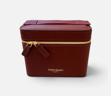 YSL Yves Saint Laurent Beaute Burgundy Wine Cosmetic Vanity Case Gold Zip NEW  picture