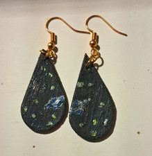 Black Teardrop Dangle Drop Earrings Wood Hook Closure No Stone picture