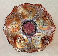 ANTIQUE FENTON AMETHYST HORSE MEDALLION RUFFLED BOWL  ~SCARCE HTF COLOR~ picture