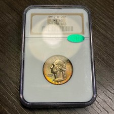 MS66 1957-D 25C Washington Silver Quarter, NGC & CAC- Old Holder Rainbow Toned picture