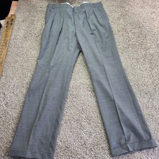 VINTAGE L.L. Bean Trousers Mens 38 Gray Wool Pleated Cuffed Dress Pants USA Made picture