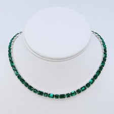 Vintage Mazer Bros Emerald Green Rhinestone Rhodium Plated Choker Necklace 1940s picture
