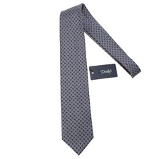 Drake's NWT Neck Tie Gray w/ Navy/Light Blue/White Geometric Pattern 100% Silk picture