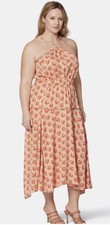 Joie Sloane Floral Midi Halter Dress NWT - Plus Size 1X Coral/Tan - Retail $378 picture