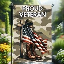 Proud Veteran Commemorative Respect Freedom Army Boots Cross Garden Flag, 12x18