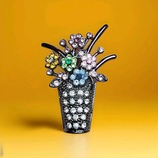 Beautiful Vintage Multi Colored Flowers Brooch Pin Size 1 3/4” X 1/2” picture