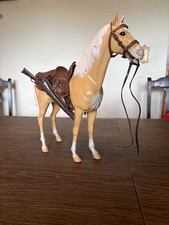 Vintage Marx 1965 Johnny West Thunderbolt Palomino Horse w/ Brown Cavalry Tack picture