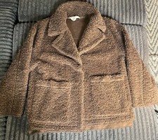 Pilcro Anthropologie Reversible Faux Shearling Coat M Brown Teddy Faux Suede picture