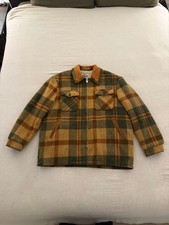 Vintage Woolrich Wool Jacket XL Sherpa Lined Plaid Talon Zip Suede Collar 70s picture