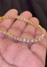 1.97 CARAT LAB GROWN DIAMONDS STERLING SILVER GOLD PLATED 7 INCHES 4 MM BRACELET picture