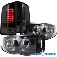 Fit 2002-2005 Dodge Ram 1500 2500 3500 Headlight Black+LED Tail Brake Lamp Smoke picture