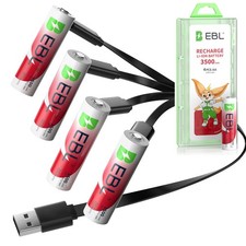 EBL Rechargeable 1.5V AA Lithium Batteries 3500mWh /USB Cable Li-ion Battery Lot picture