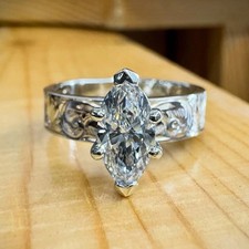 2.81Ct Marquise Cut Moissanite Solitaire Engagement Ring 14K White Gold Plated picture