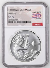 1916 (2026) Mercury Dime 1 Oz Silver Medal NGC SP70 GEM BU 250th Anniversary picture