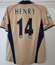 VTG 2001-02 Nike Arsenal FC Away Gold Football Shirt Jersey Henry #14 Size L Boy picture