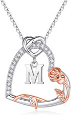 Iefil 925 Sterling Silver Heart Initial Necklaces, Anniversary Birthday Gifts, W picture