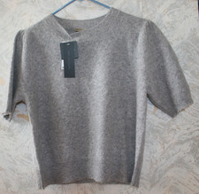 MAGASCHONI 100% Cashmere patterned Knit Sweater SZ Large Gray Short sleeves NWT picture