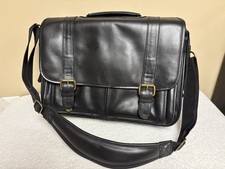 WILSONS LEATHER 🔥 Pelle Studio Black Leather Messenger Bag Briefcase Satchel picture