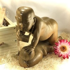 Antique Hand Carved Baby Buddha SUAR WOOD 11.75” Tall Indonesian Balinese BALI picture