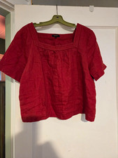 Quince 100% Euro Linen Square Neck Short Sleeve Swing Blouse Top Chili Red XL picture